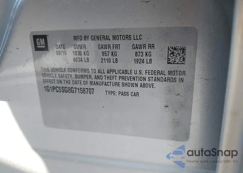 2016 Chevrolet Cruze Limited Ls z USA, uszkodzony, nr VIN 1G1PC5SG8G7158707